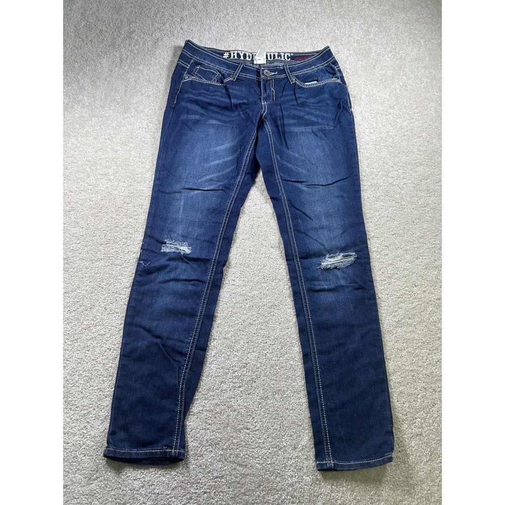 Hydraulic Jeans Womens 7/8 Blue Distressed Denim Lola Curvy Embroidered Pockets
